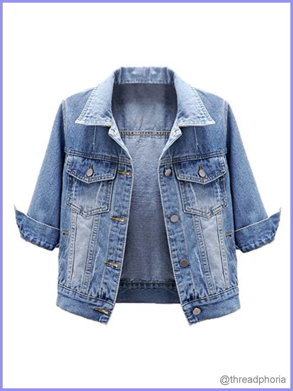 3/4 Sleeve Cropped Denim Jacket Light Wash Jean Jacket Coat